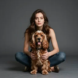 realistic photo studio photoshop, hibrid woman cocker dog