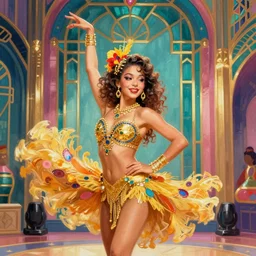 young cher as a cancan dancer in art deco style, hyper realistic, artstation, illustration, digital paint, matte paint, vivid colors, bright, cheerful, detailed and intricate environment