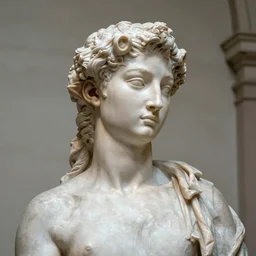 sculpture of a beautiful young Asian woman with elf ears, by Michelangelo, on display in the Louvre, 8k
