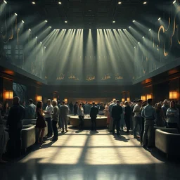 epic masterpiece of cinematographic hyperrealism where a lot of people communicating with each other in a large lounge. realistic shaded lighting poster by craig mallismo, artgerm, jeremy lipkin and michael garmash, unreal engine, radiant light, detailed and intricate environment, digital art, art station trends