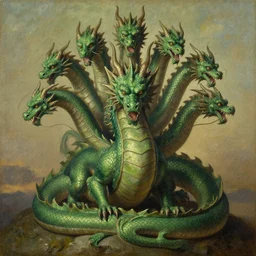green dragon with 12 heads, oil canvas painting by CASPAR DAVID FRIEDRICH