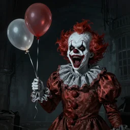 dark horror clowns screaming balloons, artstation, gritty, scared
