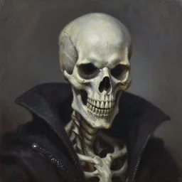 close - up portrait of an undead fantasy art skeletal lich sorcerer, by ed binkley, deviantart, 8 k, trending on artstation, oil on canvas