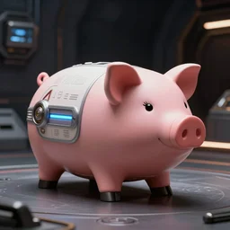 A futuristic piggy 🐷 shaped space ship, Star Trek, beautiful Product shot film still, cinematic movie scene, 200mm wide shot, hard surface modeling, volumetric soft lighting, style of Stanley Kubrick cinematography, 8k H 768