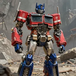 exciting character portrait of optimus prime from transformers 2 0 0 7 in robot mode standing in a rock quarry, daytime, digital painting, robot, robot made of truck parts, truck cab chest, concept art, industrial light and magic, industrial light & magic, ilm, substance painter, painted texture maps, michael bay transformers, good value control, realistic textures, realistically proportioned body