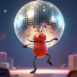 a closeup photorealistic illustration of flick from a bug's life dancing below a disco ball to dubstep music in the style of cartoon. bright scene. fine detail. this 4 k hd image is trending on artstation, featured on behance, well - rendered, extra crisp, features intricate detail, epic composition and the style of unreal engine.