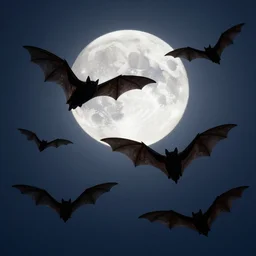 bats flying in the night sky, full moon, concept art by greg rutkowski, trending on artstation