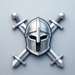 game - icon of giant medieval swords crossed on a medieval helmet in the background, red powerful fantasy epic legends, game icon stylized, digital illustration radiating, a glowing aura, global illumination, ray tracing, 8 k high definition, intricate details, octane render, unreal engine, trending on arstation