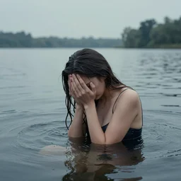 grief women submerged lake water oil art