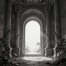 ink illustration of the entrance to ethereal realm, rendered in unreal engine, central composition