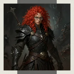 Elden Ring and Doom themed painting of powerful Steve Brule with red curly hair and round glasses, dark fantasy matte painting movie poster, golden ratio, trending on cgsociety, intricate, majestic, dark epic fantasy, trending on artstation, by H.R. Giger and Zdizslaw Beksinski, highly detailed, vibrant, cinematic quality character render; low angle; ultra high quality model; production quality cinema model
