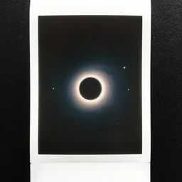 polaroid photo of black hole in space, close up, futuristic light, trending on artstation, retro photography