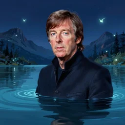 portrait of paul mccartney in a magical lake, half submerged in water, highly detailed, digital painting, artstation, night scene with moutains with glowing sprites, wlop concept art, smooth, sharp focus, illustration, art by dreadjim, craig mullins and greg rutkowski, 8 k