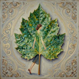 arch leaf, woman walking, intricate oil painting by greg rutkowski, trending on artstation