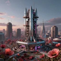 a beautiful detailed highly detailed nature industrial architecture abandoned urbex missile launch facility city by moshe safdie, infrared cyberpunk made of glass otherworldly biopunk poppy at dusk neon signs junglepunk magic realism, archdaily, wallpaper, highly detailed, trending on artstation.