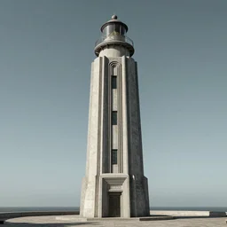 art deco lighthouse made of stone and concrete in brutalism style, full shot, full height, ultra HD 8K octane render