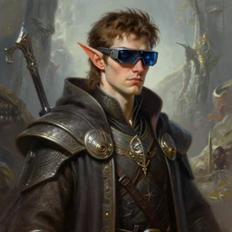 handsome young jewish mage - alien - borg - wizard - elf, with brown hair, wearing ultra - high - tech ar glasses, in a detailed elaborate surrealist fantasy airbrush painting by michael whelan, candid photography, rendered in octane then in cryengine, cgsociety, wow, ultra photorealistic, artstation, highly detailed