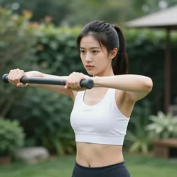 90's Photos, A beautiful girl is working out in the garden.