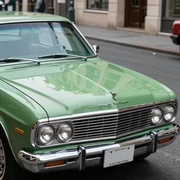 an insanely realistic high - quality photo by saul leiter of a insanely realistic green car with chrome trimming, in an insanely realistic street, insanely detailed, insanely intricate, real, ultrafine details, insanely beautiful, ultra detailed, insanely precise