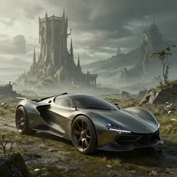 biopunk landscape portrait of a fancy alien car on a gothic omnius lands from elden ring, au naturel, hyper detailed, digital art, trending in artstation, cinematic lighting, studio quality, smooth render, unreal engine 5 rendered, octane rendered, art style by pixar dreamworks warner bros disney riot games and overwatch