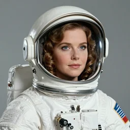sherilyn fenn 2 6 years old astronaut, retro space helmet, buck rogers. forbidden planet 1 9 5 6, retro futurism 1 9 5 0 s, half portrait by stanley artgerm, dramatic lighting, ilya kuvshinov, trending on artstation, flat colour, geometric curves, gradient filter, pleasing tone colours, abstract splats
