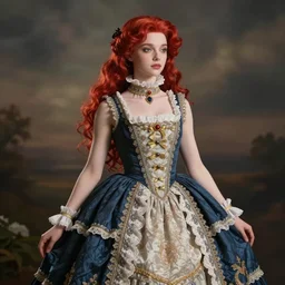 dollfie in Sleeveless turtleneck baroque dress, red hair