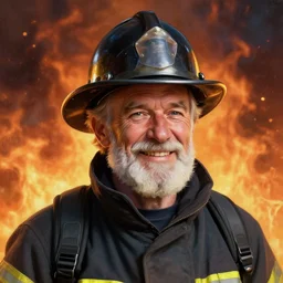 portrait painting of a jolly old man firefighter, wearing a tophat, background is flames unreal render cinematic lighting art by bussiere rutkowski andreas rocha