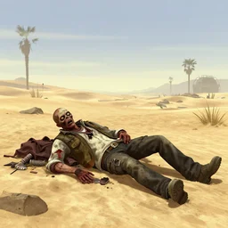 a sketch of a decomposing zombie in a post - apocalyptic desert, gta 5 cover art style, the desert is in watercolor, elephant skull, pencil, intermediate art, paper art, pencil, bold lines, humans with apocalypse clothes on in the background, by an gta 5 loading screen artist