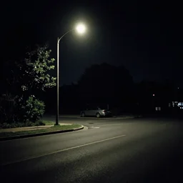 an emty street with a car at night with only by one street light, photo by Gregory Crewdson,