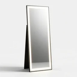 glowing full length mirror, clean 3d render, octane render, isolated on a pure white background, centered, entire object in frame, sharp focus, soft studio lighting