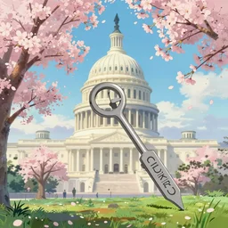 a wholesome animation key shot, washington dc in the background, cherry blossoms in the foreground, studio ghibli, pixar and disney animation, sharp, rendered in unreal engine 5, anime key art by greg rutkowski, bloom, dramatic lighting