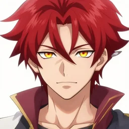 hisoka anime male 2 0 years old male evil sharp features very very narrow yellow eyes red red crimson soft hair thin lips arch eyebrows anime pixiv smooth skin overwatch moira hairstyle art by wlop ruan jia rutkowski