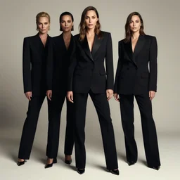fine art portrait of fashion model gal gadot wearing black suit by reza nia, nick knight, amy judd, jil sander minimal romantic heavenly elite style, posed, beautiful, studio, golden ratio, studio lighting, flat neutral tone, sharp focus, 8 k, very fine detail, stunning matte painting