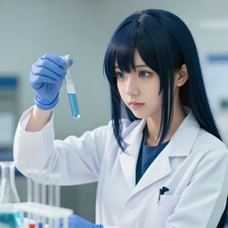 kurisu in lab, holding test tube, vray