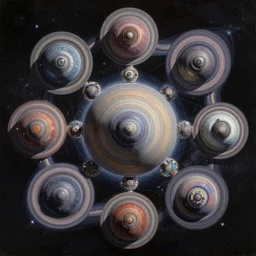 painting of a very very symmetric cluster of halo ringworld around a star, robert mccall, rick guidice, noah bradley, jim burns, les edwards, james gilleard, very coherent, extremely detailed, 4 k resolution, hd