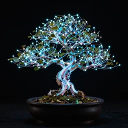 elemental glowing fiberoptic synthwave bonsai