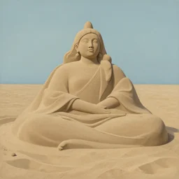 beautiful sand sculpture on the beach, 8 k, matte painting, in the style of artist, ann stokes