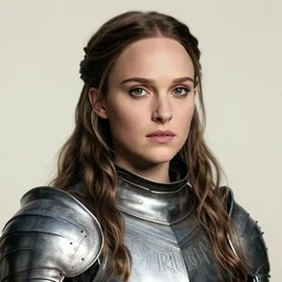 head and shoulders portrait of a female knight, young natalie portman, armored, game of thrones, eldritch, by artgerm, alphonse mucha, silken hair, etched breastplate, sharp focus, high key lighting, vogue fashion photo