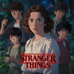 stranger things, eleven, looks like millie bobby brown, by atay ghailan & akira toriyama & ken sugimori & takeshi obata & hiromu arakawa & masashi kishimoto & yusuke murata & hayao miyazaki & masashi ando,