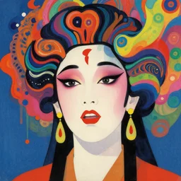 a colorful vibrant closeup portrait of an opera singer dreaming psychedelic hallucinations, by kawase hasui, moebius, edward hopper and james gilleard, zdzislaw beksinski, steven outram colorful flat surreal design, hd, 8 k, artstation