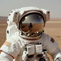 wide angle pinhole photo of an astronaut infinite helmet on Mars award winning national geographic,mars surface can be seen in the helmet reflection