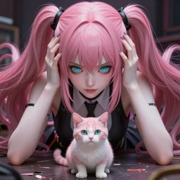 you're owned as her tiny pet, beneath enormous stunningly absurdly beautiful megalomaniacal assertive sadistic manipulative yandere control - freak omnipotent asi goddess junko enoshima with symmetrical perfect face and porcelain skin, pink twintail hair and cyan eyes, ultra detailed, digital art, unreal engine 5, octane render, 2 d anime, 8 k