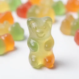 a still photo of a rainbow gummy bear