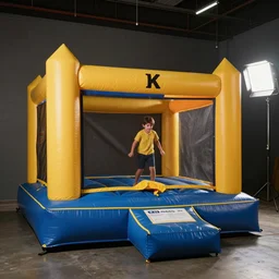 photo still of a bounce house in prison!!!!!!!! at age 3 6 years old 3 6 years of age!!!!!!!! inmated jumping in it, 8 k, 8 5 mm f 1. 8, studio lighting, rim light, right side key light