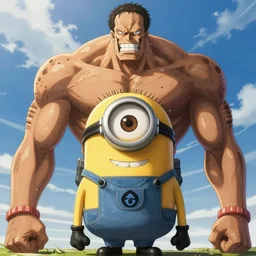 minion as colossal titan from shingeki no kyojin, hyper realism, extremely detailed, high - quality, by pixar, disney, dreamworks, crunchyroll, anime