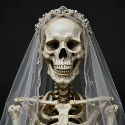 portrait of a Bride's skeleton in veil by Laurie Lipton, high detailed, realistic,dark surrealism, hyper detailed