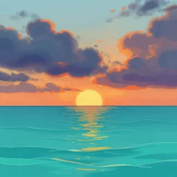 sketch of an ocean in ms paint, sunset, 2 5 6 colours, trending on artstation, aqua water, dramatic clouds