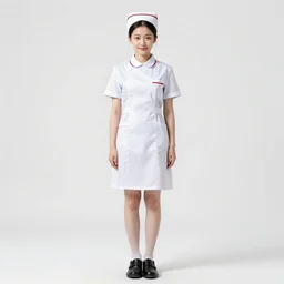 petite nurse in uniform, studio photography, full body, standing, isolated on a pure white background, centered, whole figure in frame, sharp focus, studio lighting