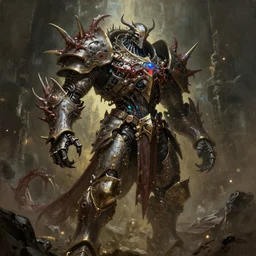 Elden Ring and Doom themed painting of majestic revenant king in thorny spiked cybernetic armor, dark fantasy matte painting movie poster, golden ratio, trending on cgsociety, intricate, majestic, dark epic fantasy, trending on artstation, by H.R. Giger and Zdizslaw Beksinski, highly detailed, vibrant, cinematic quality character render; low angle; ultra high quality model; production quality cinema model