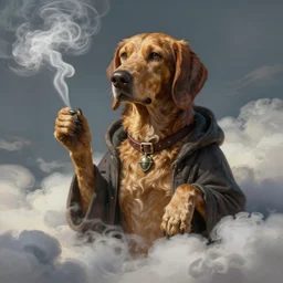 a colossal god snoop dog is smoking the clouds, highly detailed, digital painting, artstation, octane render, concept art, matte, sharp focus, illustration, impressionist painting